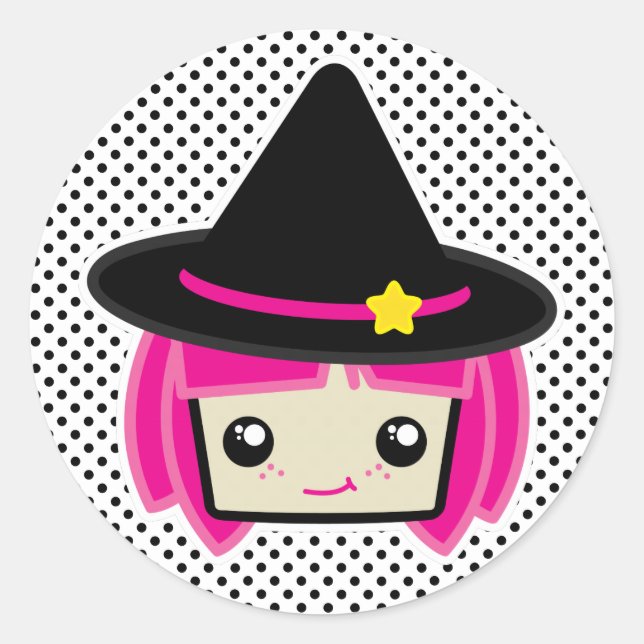 Kawaii Pink Haarbügel Hexenkleber Runder Aufkleber (Vorderseite)