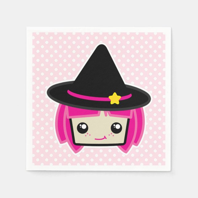 Kawaii Pink Haired Hexenkins Serviette (Vorderseite)
