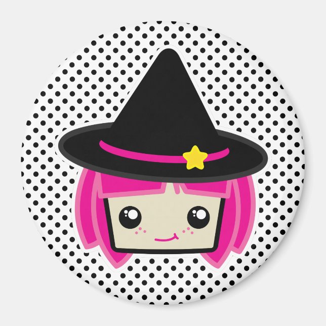 Kawaii Pink Haired Hexenmagnet Magnet (Vorne)