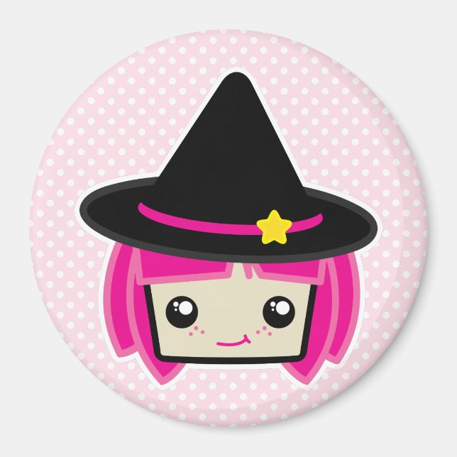 Kawaii Pink Haired Hexenmagnet Magnet (Vorne)