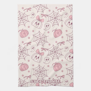 Kawaii Pink Halloween Ghosts & Pumpkin (2) Geschirrtuch