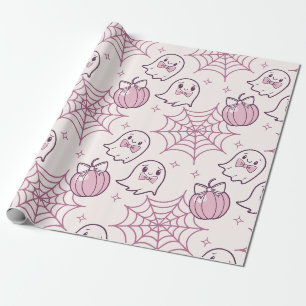 Kawaii Pink Halloween Ghosts & Pumpkin Geschenkpapier