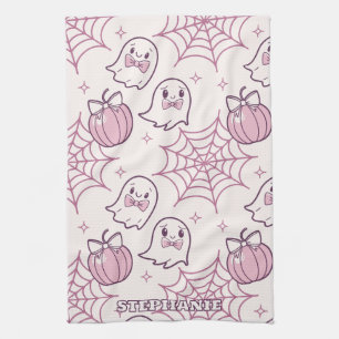 Kawaii Pink Halloween Ghosts & Pumpkin Geschirrtuch