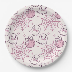 Kawaii Pink Halloween Ghosts & Pumpkin Pappteller