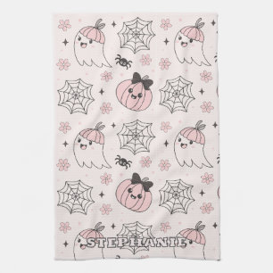 Kawaii Pink Halloween Muster mit Ghost, Pumpkin Geschirrtuch