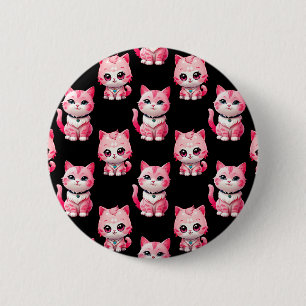 Kawaii Pink Kitty Cats Design Button