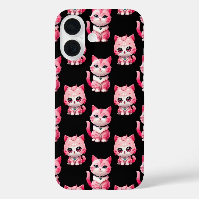 Kawaii Pink Kitty Cats Design iPhone 16 Hülle (Rückseite)