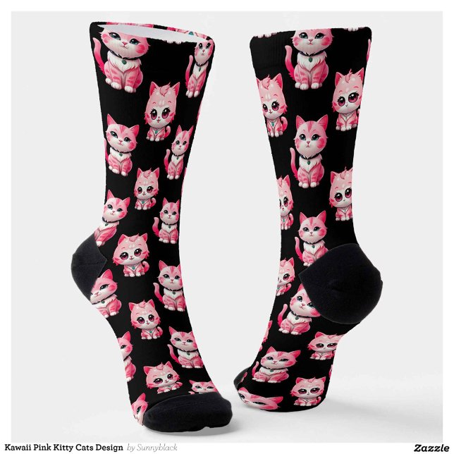 Kawaii Pink Kitty Cats Design Socken (Von Creator hochgeladen)