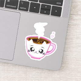 Kawaii Pink Kitty Cup of coffee Aufkleber