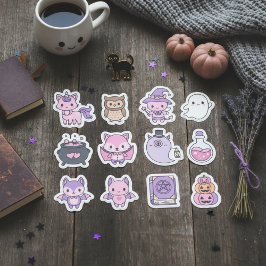 Kawaii Pink & Lila Halloween-Stickerpack Aufkleber