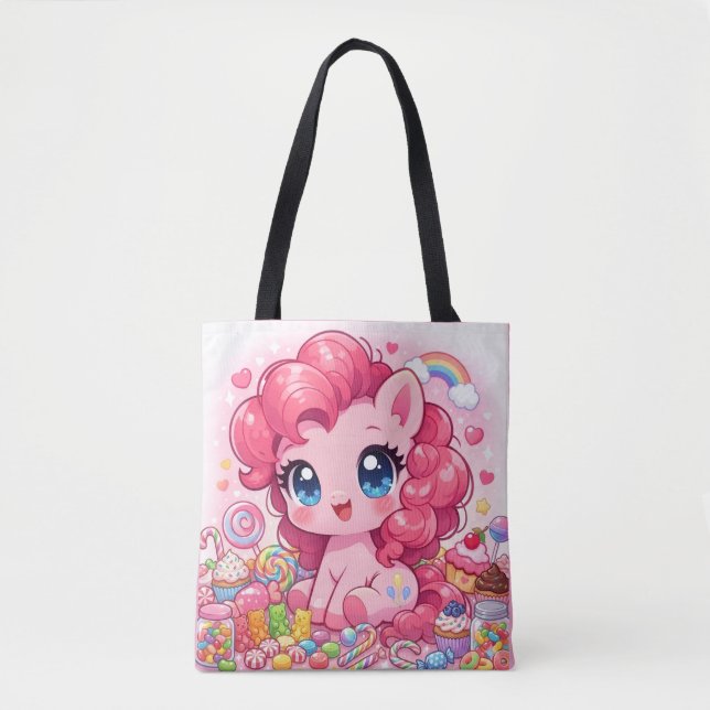 Kawaii Pink Pony Chibi Art Tote Tasche (Vorderseite)