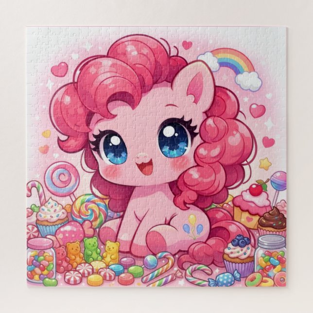 Kawaii Pink Pony Chibi Kunstpuzzle (Vertikal)