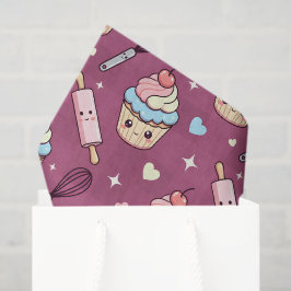 Kawaii Pink Purple Cupcake Pink Checkered Seidenpapier
