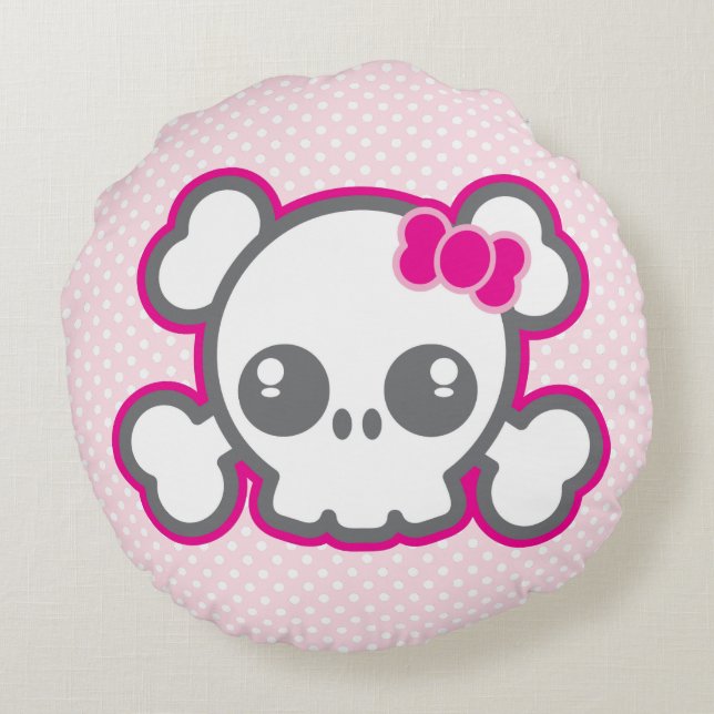 Kawaii Pink Ribbon Coussin ronde (Dos)