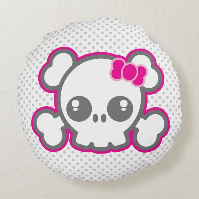 Kawaii Pink Ribbon Coussin ronde (Dos)