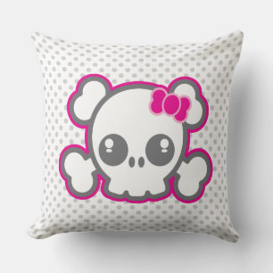 Kawaii Pink Ribbon Crâne lancer oreiller