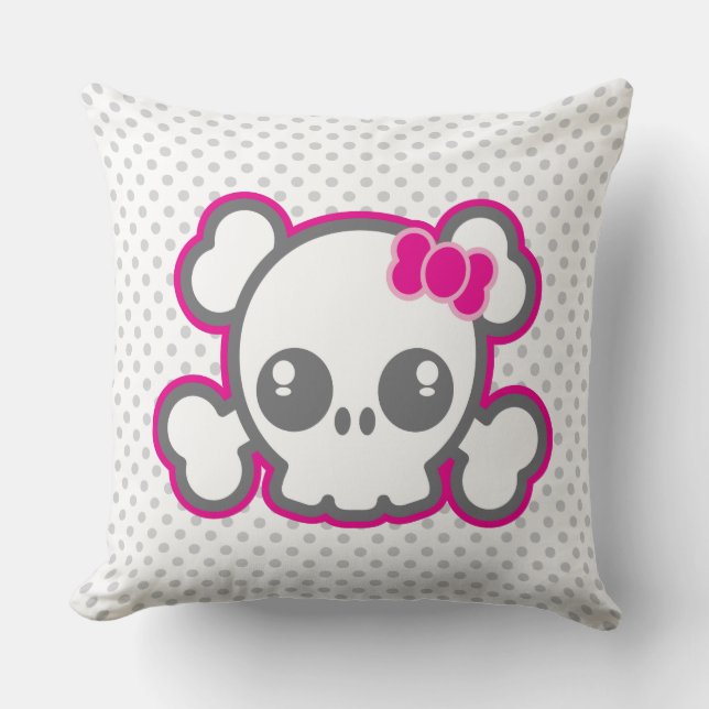Kawaii Pink Ribbon Crâne lancer oreiller (Recto)
