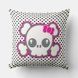 Kawaii Pink Ribbon Crâne lancer oreiller