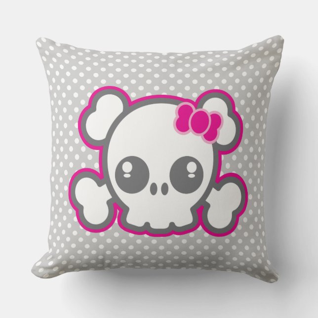 Kawaii Pink Ribbon Crâne lancer oreiller (Recto)