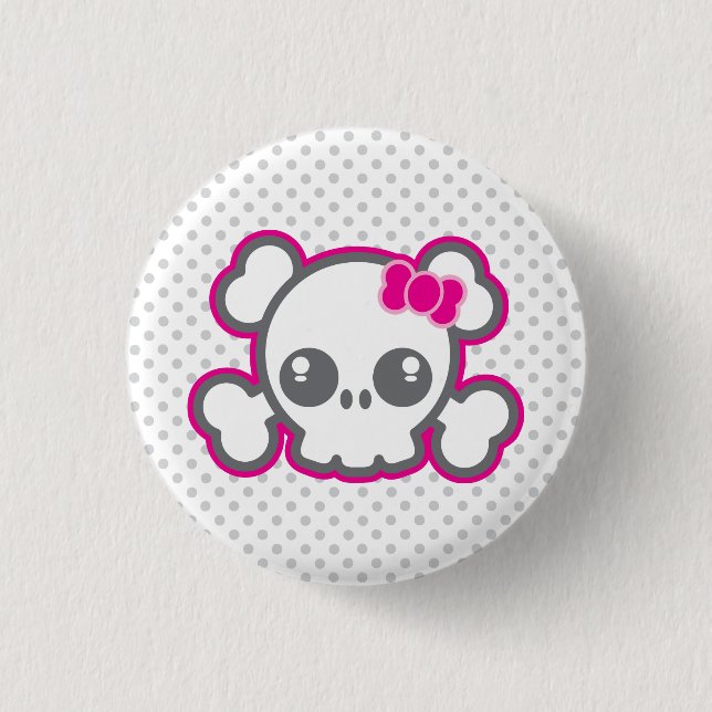 Kawaii Pink Ribbon Skull Button (Vorderseite)