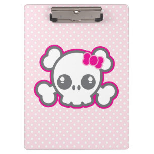 Kawaii Pink Ribbon Skull Clip Board Klemmbrett