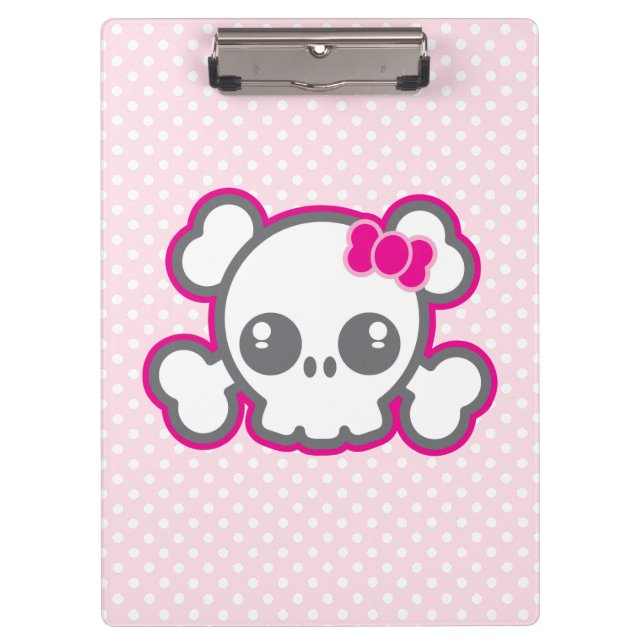 Kawaii Pink Ribbon Skull Clip Board Klemmbrett (Vorderseite)