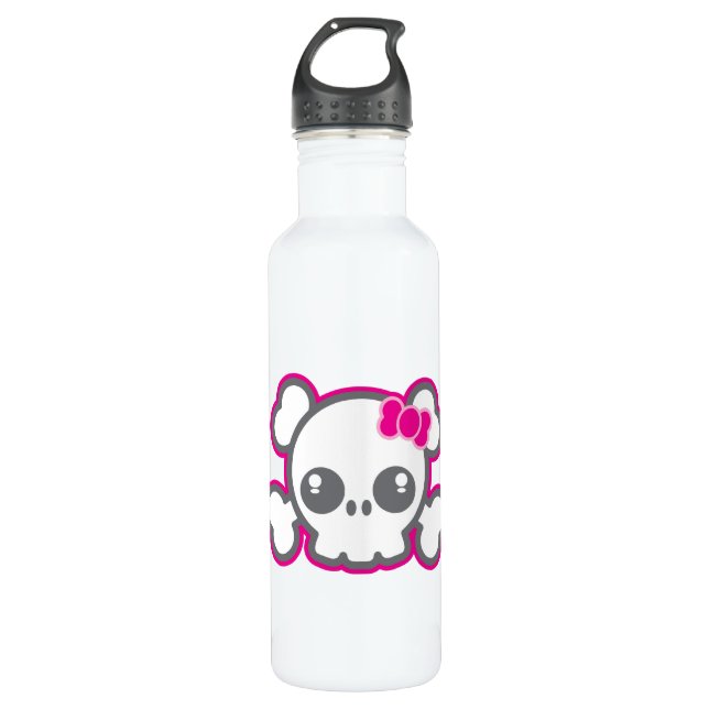 Kawaii Pink Ribbon Skull Edelstahlflasche (Vorderseite)