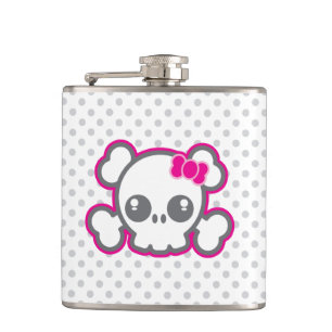 Kawaii Pink Ribbon Skull Flask Flachmann