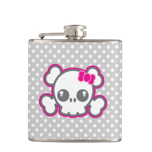 Kawaii Pink Ribbon Skull Flask Flachmann