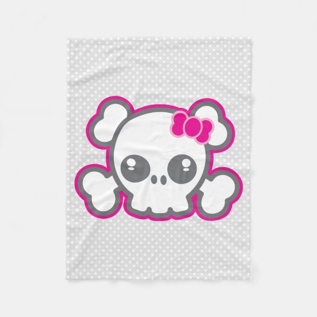 Kawaii Pink Ribbon Skull Fleece Blanket (Vorderseite)