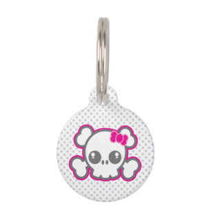 Kawaii Pink Ribbon Skull Hund Tag Haustiermarke