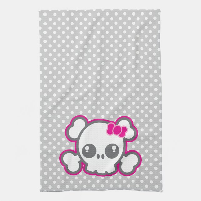 Kawaii Pink Ribbon Skull Küchentücher (Vertikal)
