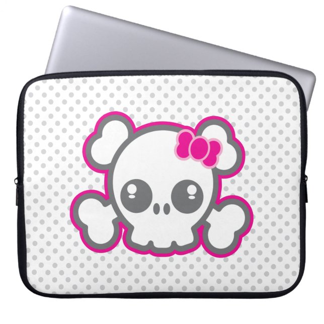 Kawaii Pink Ribbon Skull Laptop Sleeve (Vorderseite)