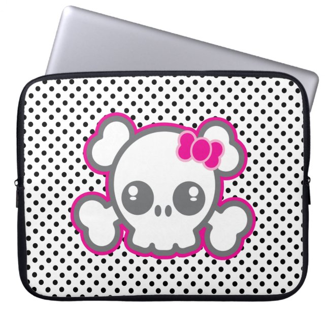 Kawaii Pink Ribbon Skull Laptop Sleeve (Vorderseite)