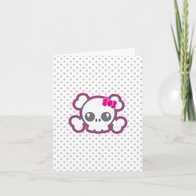 Kawaii Pink Ribbon Skull Note Card Karte (Vorderseite)