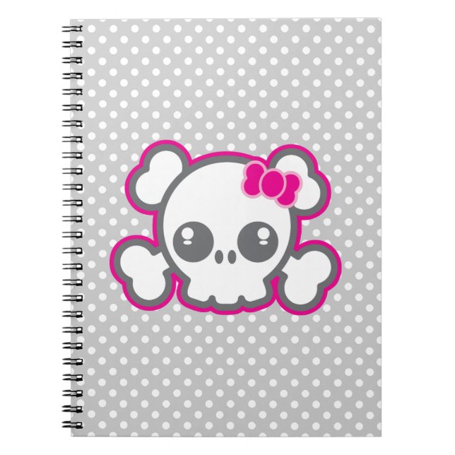 Kawaii Pink Ribbon Skull-Notebook Notizblock (Vorderseite)