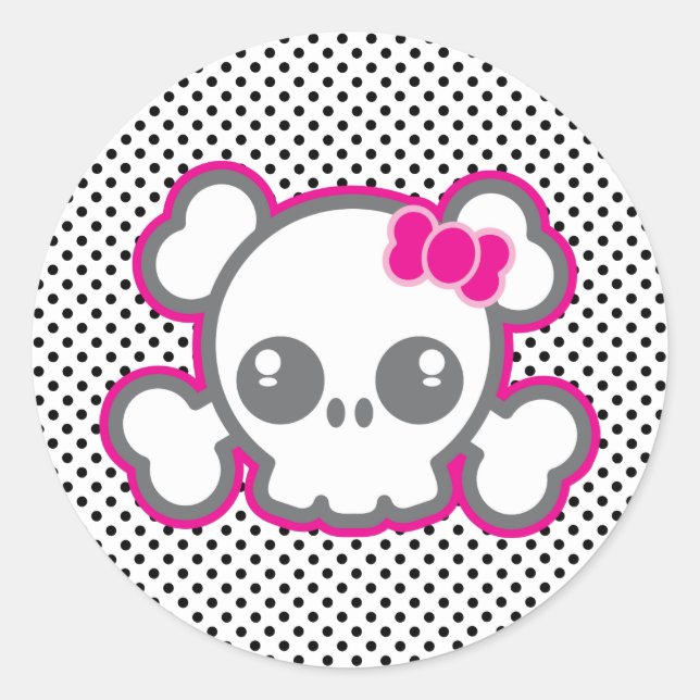 Kawaii Pink Ribbon Skull Stickers (Vorderseite)