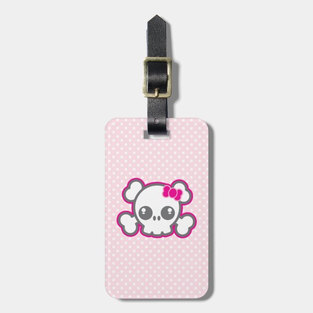 Kawaii Pink Ribbon Skull Travel Gepäckanhänger (Vorderseite vertikal)