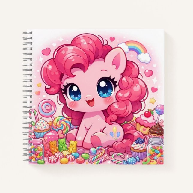 Kawaii Pinkes Pony Chibi Kunst Notizbuch (Vorderseite)