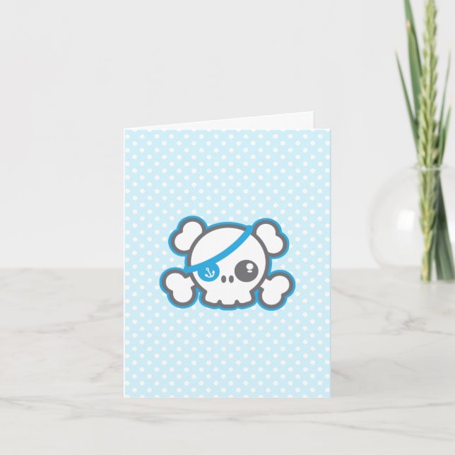 Kawaii Pirate Skull Note Card Karte (Vorderseite)