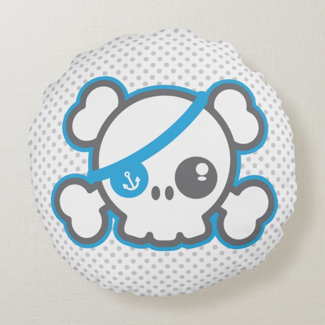 Kawaii Pirate Skull Round Pillow Rundes Kissen (Rückseite)