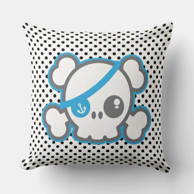 Kawaii Pirate Skull Throw Pillow Kissen (Vorderseite)