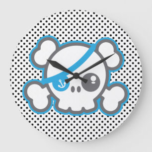 Kawaii Pirate Skull Wall Clock Große Wanduhr