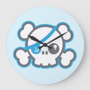 Kawaii Pirate Skull Wall Clock Große Wanduhr