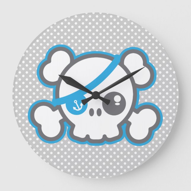 Kawaii Pirate Skull Wall Clock Große Wanduhr (Vorderseite)