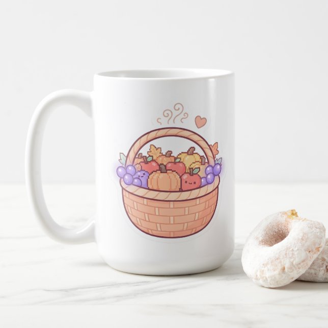 Kawaii Pixel Erntekorb Tasse (Mit Donut)