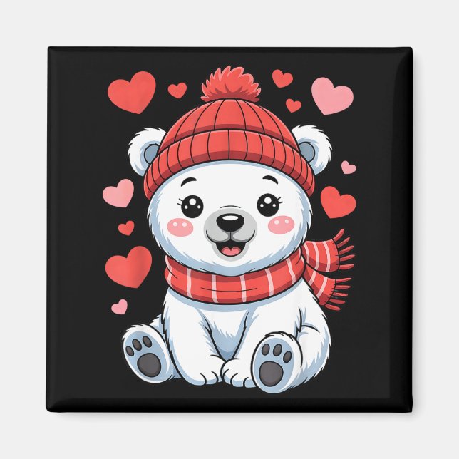 Kawaii Polar Bear Valentines Day Hearts Scarf Bean Magnet (Vorne)