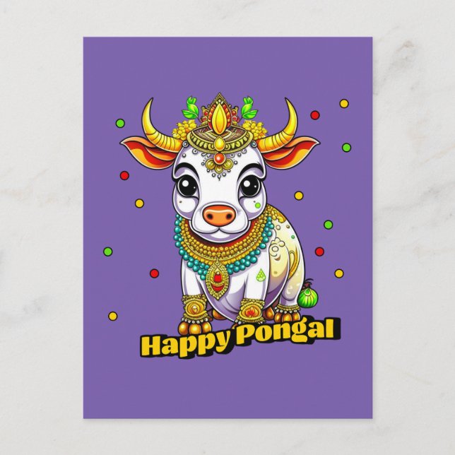 Kawaii Pongal dekorierte Kuh Postkarte (Vorderseite)