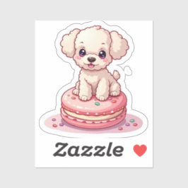 Kawaii Poodle sitzt auf Macaron Aufkleber