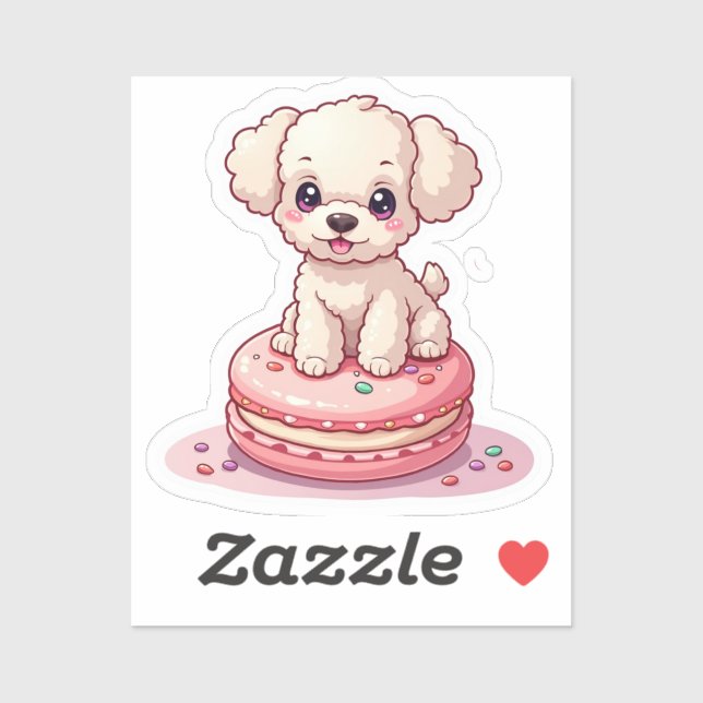 Kawaii Poodle sitzt auf Macaron Aufkleber (Blatt)